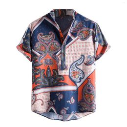 Men's T Shirts Heavy Button Casual Sleeve Short Blouse Men's Shirt Pullover Stand Print Collar Cashew Men Outdoor Warm Slipper