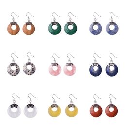 Vintage Coin Shape Natural Healing Crystal Stone Pendant Earring for Women Fashion Jewellery Earring Accessories