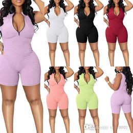 Summer Women Jumpsuits Casual Short Pants Rompers Designer Sexy Sleeveless Zipper Trousers Bodycon Jogging Clothing Plus Size