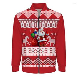 Men's Jackets Christmas Casual Santa Claus Elk 3D Printed Men's Fashion Streetwear Stand Collar Bomber Jacket Anime Hip Hop Coat