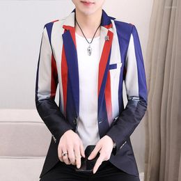 Men's Suits Men's Casual Suit Jacket Blue Stripes Autumn Winter Fashion Trend British Western Hair Stylist Handsome Slim Men Clothing