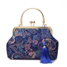 Evening Bags Elegant Chinese Style Woven Brocade Bag Small Shell Fringe Chain Women Shoulder Crossbody 2023 Women's Handbags Purses