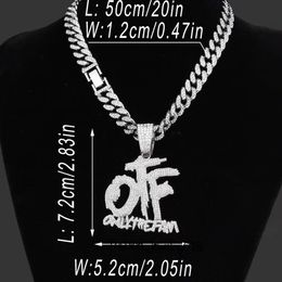 Hip Hop voller Diamant OTF Brief Halskette Anhänger Design Sinn Mode Legierung Wasser Diamant kubanische Kette Mann Anhänger Kette Schmuck Halskette Silber Gold Roségold