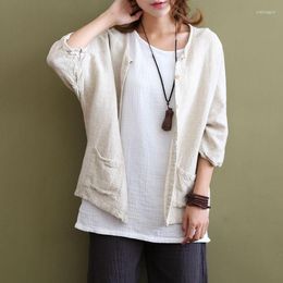 Women's Blouses Spring And Summer Original Design Loose Pure Linen Cardigan Jacket Vintage Mori Girl Button Up Shirt Harajuku Ladies Ethnic