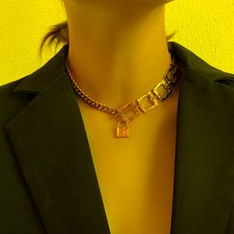 Chains Fashion Curb Cuban Mix Hollow Square Chain Lock Pendant Necklace Vintage Adjustable Choker For Women JewelryChains