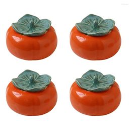 Storage Bottles 4 Pieces Persimmon Shape Tea Jar Ceramic Tins Containers With Lids Small Orange Candy Box For Home Table Decor