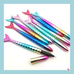 Ballpoint Pens Mermaid Pen Gift Stationery Fish Creative School Office Business Writing Supplies Students Prize Black Blue Ink 1Mm D Dhtw3