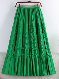 Skirts TIGENA Fashionable Pleated Long Skirt Women Summer Casual Solid All-match A Line High Waist Maxi Skirt Female Green 230419