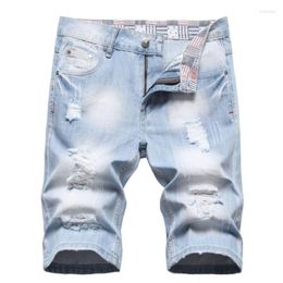 Men's Jeans Men Summer Light Blue Denim Shorts Holes High Quality Man Cotton Straight Fit Short Knee Length Size 42