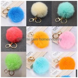 Party Favour Hairy Fur Ball Keychains Car Key Holder Pom Keybuckle Lanyard Fashion Wallet Plush Keyring Pompoms Cute Charms Accessori Dhzmj