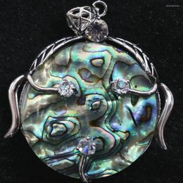 Pendant Necklaces Natural Fashion 42mm Abalone Paua Shell Flat Round Crystal Beads Jewellery Accessory B1108