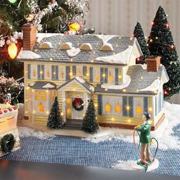 Decorative Objects Figurines Brightly Lit Building Christmas Santa Claus Car House Village Holiday Garage Decoration Griswold 231117