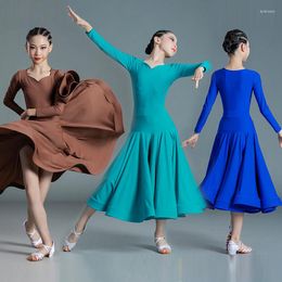 Stage Wear 3 Colors Girls Ballroom Dance Costume Prom Waltz Dancing Clothes Split Suit Bodysuit Skirt Tango Competition Dancewear VDB6419