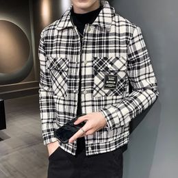 Men's Jackets Winter Woollen Coat Men Fashion Casual Tartan Woollen Jacket Men Streetwear Wild Loose Large Size Man Jackets Overcoat S-3XL 231118