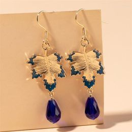 Dangle Earrings Blue Copper Enamelled With Royal Crystal Autumn Jewellery Fall Charm Lever Back #JL30F