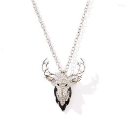 Chains Crystal Elk Deer Necklace Animal Antlers Pendant Silver Gold Color Metal Long Link Chain Christmas Women Men Jewelry Accessories