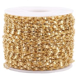 2mm Stainless Steel Flat Cable Chain Cool Chains, 5 Meters/Roll, Not Fade, Gold Lip Link Chain fit Pendant DIY Bracelet Necklace Jewellery Findings Making Accessories
