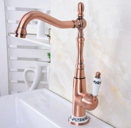 Kitchen Faucets Antique Red Copper Single Handle Hole Wash Basin Faucet Deck Mounted Swivel Spout And Bathroom Sink Mixer Tap 2nf624