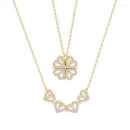 Pendant Necklaces Simple Heart To Four-leaf Clover Necklace For Women Fashion Collarbone Chain Love Folding A Two-wear