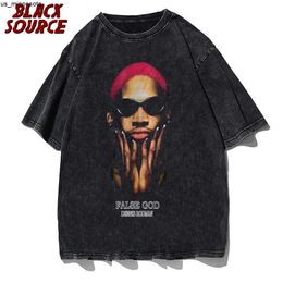 Men's T-Shirts Cool Men Cotton DennisRodman Portrait T Shirt Short Sleeve Crew Neck Graphic Fashion TShirts Hip Hop Streetwear Tee J230419