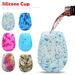 Creative Silicone Stemless Water Cup Abstract Style Round Wine Glass Non-toxic Camouflage Bar Beer Mug
