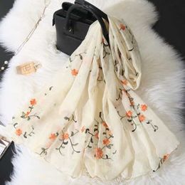 Scarves Silk Chiffon Embroidery Ethnic Silk Scarf Travel Beach Shawl Sunscreen Joker Embroidered Scarves Air Conditioning Towel AA230418