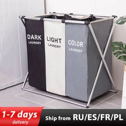 Storage Baskets Dirty Clothes Three Grid Organiser Collapsible Large Laundry Hamper Waterproof Home 230418