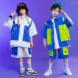 Stage Wear Ballroom Hip Hop Dance Costume Kids Loose Shirts Shorts Boys Summer Street Outfit Girls Modern Concert Rave Clothes BL8813