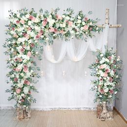 Decorative Flowers 200CM Large Rose Artificial Flower Row Willow Leaf Arrangement Wedding Arch Backdrop Wall Decor Hanging Corner Triangle