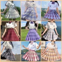 Skirts Japanese Women Jk High Waist Students School Uniform Pleated A Line Mini Plaid Harajuku Preppy 230418