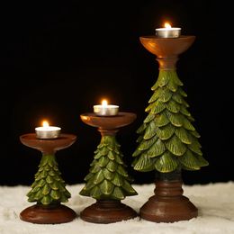 Candle Holders Vilead Resin Candle Holder Christmas Tree Candlestick Figurines Living Room Tabletop Decoration Accessories Year X-Mas Decor 231117