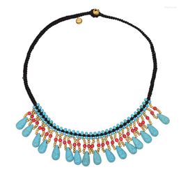 Choker Turkish Turquoise Women Gypsy Ethnic Bell Pendant Statement Rope Necklaces Charms Bohemian Female