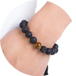 Beaded Natural Stone Bracelet Strands Mens Volcanic Rock Gemstone Essential Oil Diffusion Yoga Wrist Jewellery Drop Delivery Bracelets Dhait