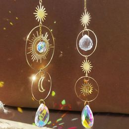 Garden Decorations Suncatcher Crystal and Moon Crystals Prism Rainbow Catcher Decoration Hanging drop Window Patio Ornament 230418