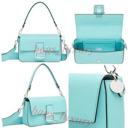 Womens Designer TF Blue Classical Baguette Bags With Top Handle Tote Crossbody Strap Shoulder Handbags With Silver Metal Hardware Card holder Sacoche Purse