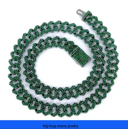 hip hop necklace for mens gold chain iced out cuban chains New 10mm diamond shaped emerald with rhinestone Cuban necklace thick