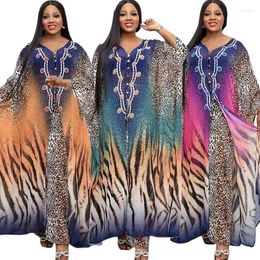 Ethnic Clothing 2 Piece Set Women African Clothes 2023 Dashiki Summer Leopard Print Chiffon Outfits Long Tops Pants Suit Dresses Boubou
