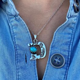 Pendant Necklaces WESTERN INITIAL CHARM NECKLACE Aztec Print Tiny Turquoise Rodeo Letter Cowgirl Accessories Birthday G