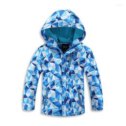 Jackets Waterproof Fleece Padded Hooded Full Zip Boys Geometric Print Child Coat Children Outerwear Kids Outfits For 3-12 Years