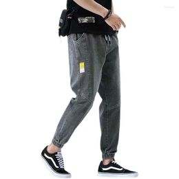 Men's Jeans Men's Slim Fitting Small Foot Tie Up Fashion Brand Streetwear Baggy Men Korean Loose Straight Denim Pants