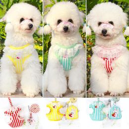 Dog Collars Striped Harness Traction Rope Chest Strap Adjustable Teddy Bomei Pet Chain Supplies