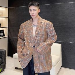 Men's Suits Blazers Men Spring Individualized Lace Jacquard Composite Woolen Retro Plaid Suit High Grade Feeling Ruffle Handsome Jacket