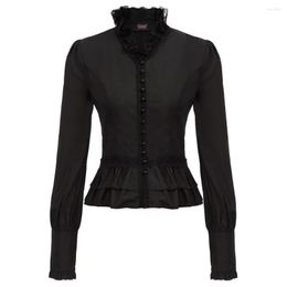 Women's Blouses Vintage Women Shirt Autumn Party Victorian Blouse Steampunk Gothic Long Sleeve Stand Collar Corset Lacing Tops Clothes