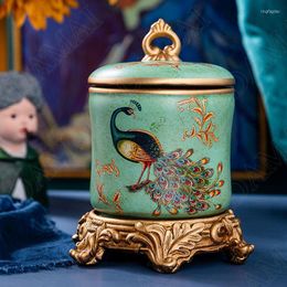 Storage Bottles Ceramics Jar Jewelry Organizer Tank Cosmetic Containers Peacock Relief Living Room Wine Cabinet Home Decoration Modern