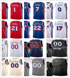 James Harden Joel Embiid 2023/24 City Youth Basketball Jersey Patrick Beverley Tyrese Maxey Tobias Harris Mo Bamba Kelly Oubre Jr. Paul Reed Navy White Blue Jersey