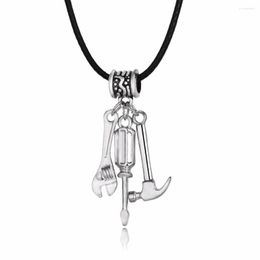 Pendant Necklaces Father's Day Chic Tools Spanner Hammer Screwdrivers Necklace Leather Rope Women Dad Daddy Birthday Xmas Charm Jewellery