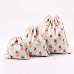 Storage Bags Pink Pineapple Cotton Canvas Fabric Dust Cloth Bag Clothes Socks/underwear Shoes Home Sundry Kids Toy