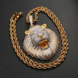 Hip Hop Bling Necklace Jewellery Men Iced Out CZ Lion Pendant Necklace for Men Yellow Gold Plated CZ Diomand Necklace Jewellery