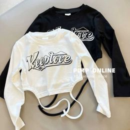 T-shirts Spring Autumn Girls T Shirt Baby Tee Shirt Kids Crop Top Children Clothes Streetwear High Stretchable Bandage Lacing 5-14Y P230419
