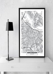 Modern City Amsterdam Map Minimalist Canvas Painting Black and White Wall Art Print Poster Pictures For Living Room Home Decor5066102